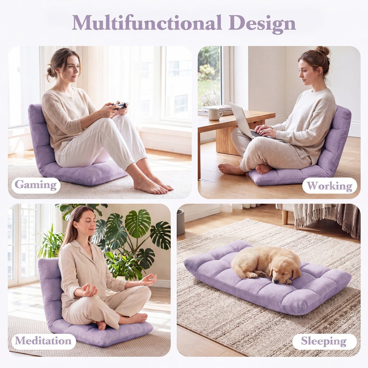 14-Position Adjustable Cushioned Floor Chair-Light Purple view 5