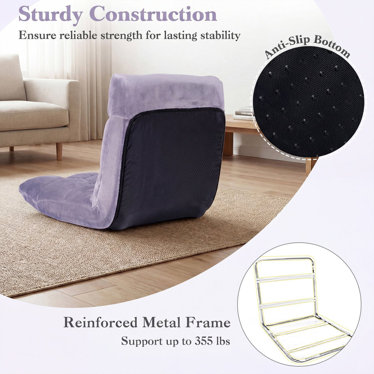 14-Position Adjustable Cushioned Floor Chair-Light Purple view 6