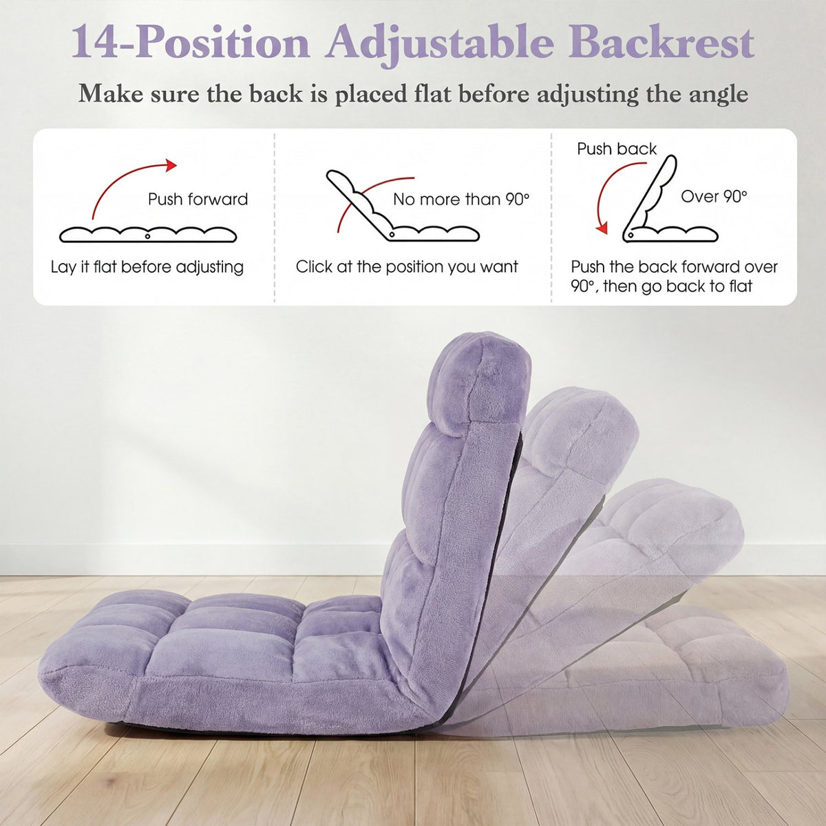 14-Position Adjustable Cushioned Floor Chair-Light Purple view 7
