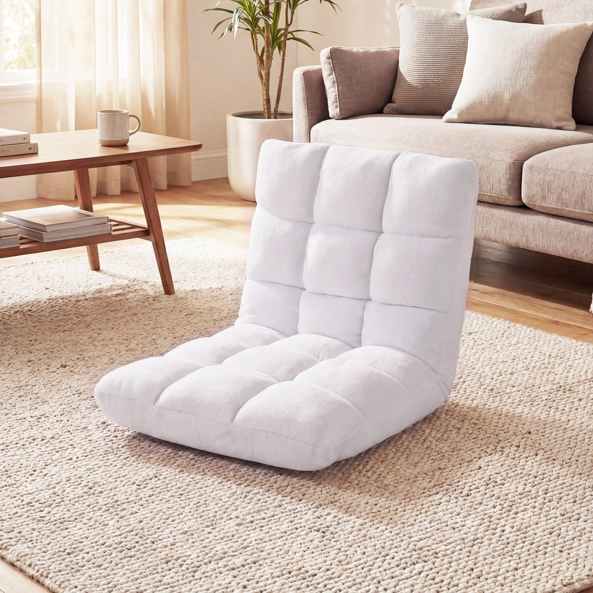14-Position Adjustable Cushioned Floor Chair-White view 2