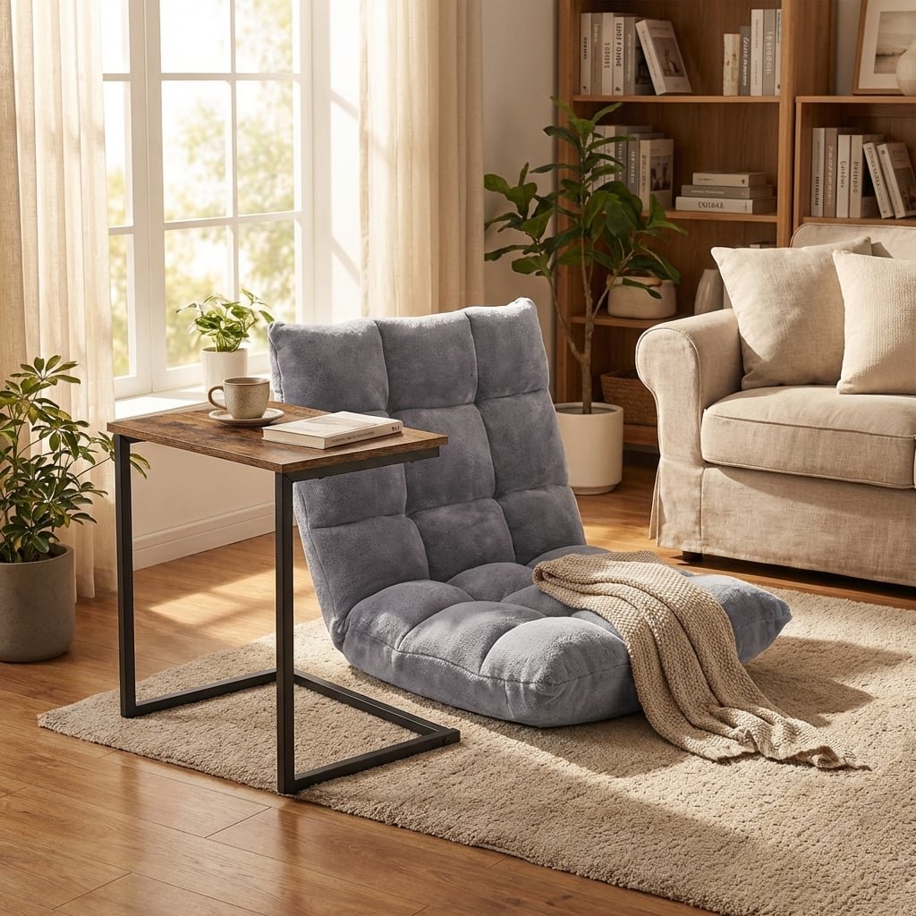 14-Position Adjustable Floor Chair & C-Shaped End Table Set