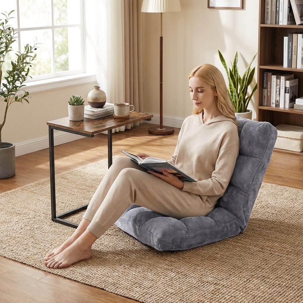 14-Position Adjustable Floor Chair & C-Shaped End Table Set view 2