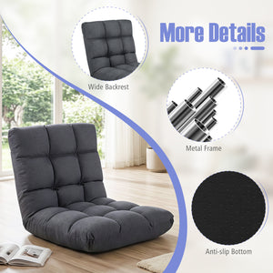 14-Position Adjustable Floor Chair for Adults with Back Support and Comfy Cushion-Gray view 9