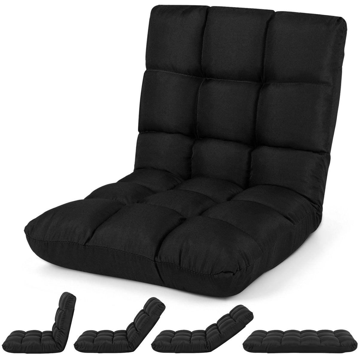 14-Position Adjustable Folding Lazy Gaming Sofa-Black