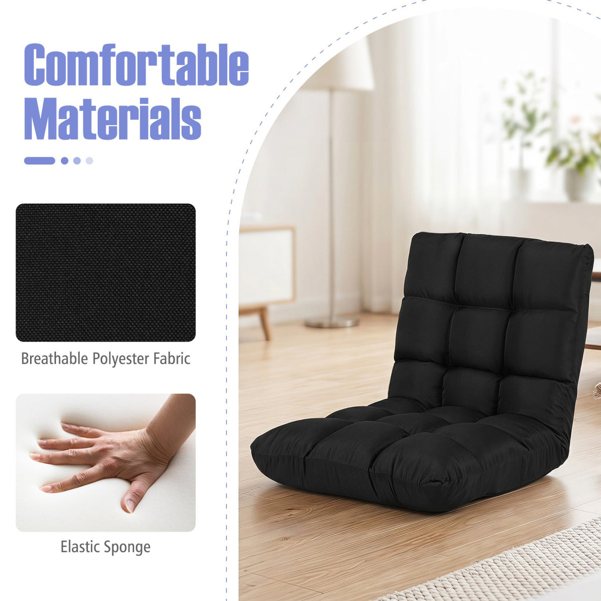 14-Position Adjustable Folding Lazy Gaming Sofa-Black view 8
