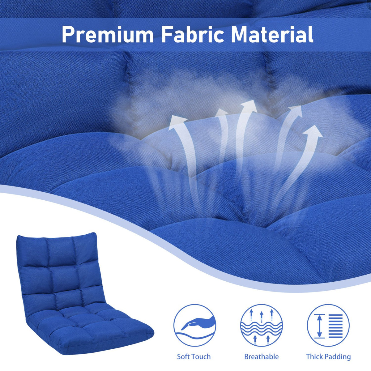 14-Position Adjustable Folding Lazy Gaming Sofa-Blue view 8