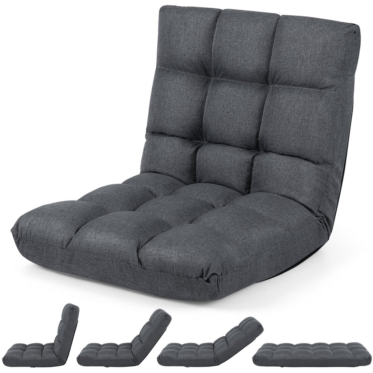 14-Position Adjustable Folding Lazy Gaming Sofa-Gray