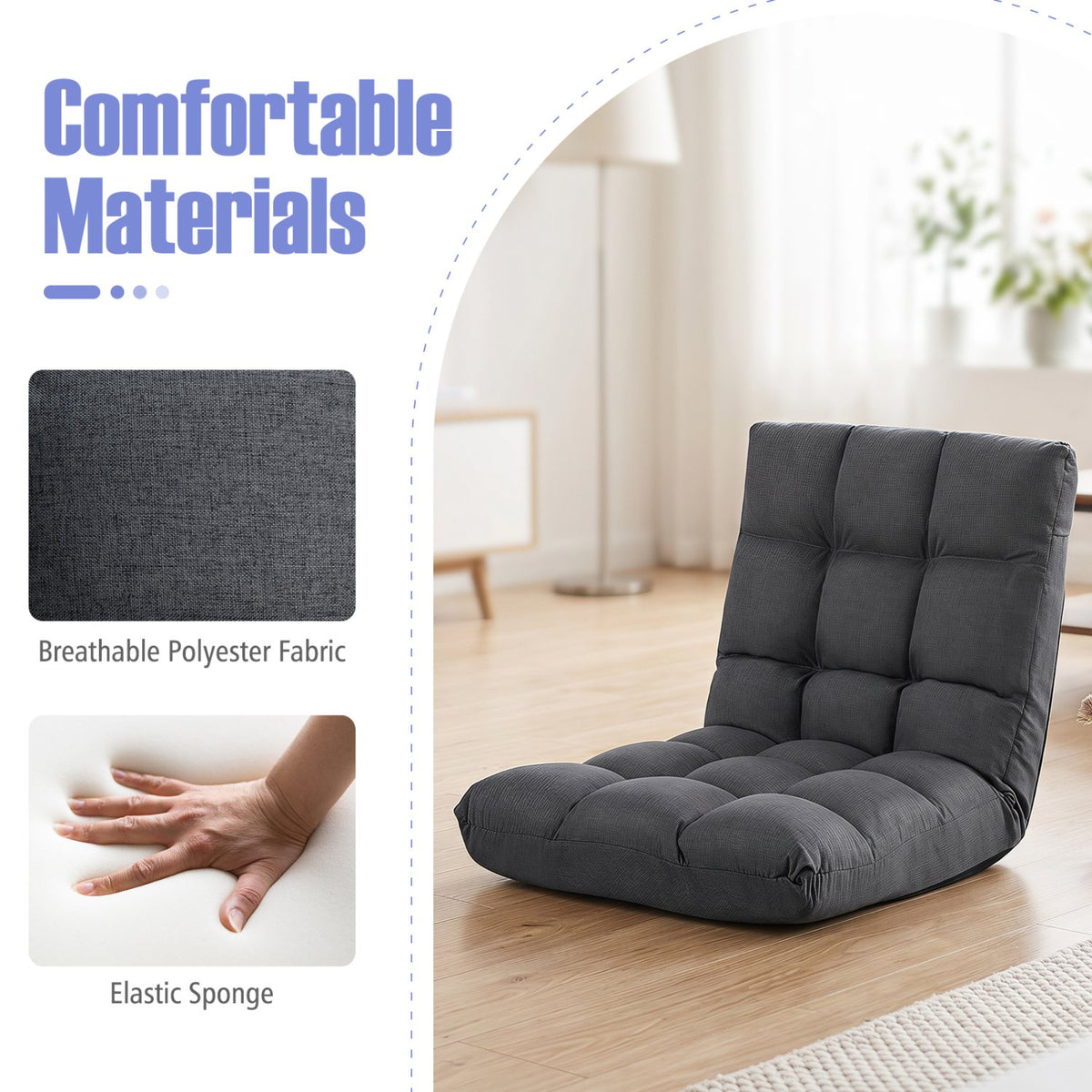 14-Position Adjustable Folding Lazy Gaming Sofa-Gray view 8