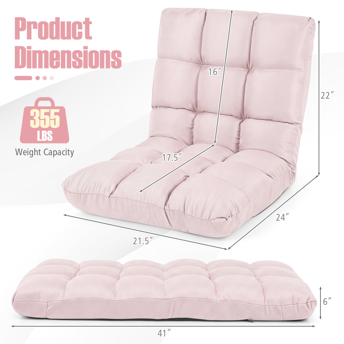 14-Position Adjustable Folding Lazy Gaming Sofa-Light Pink view 5