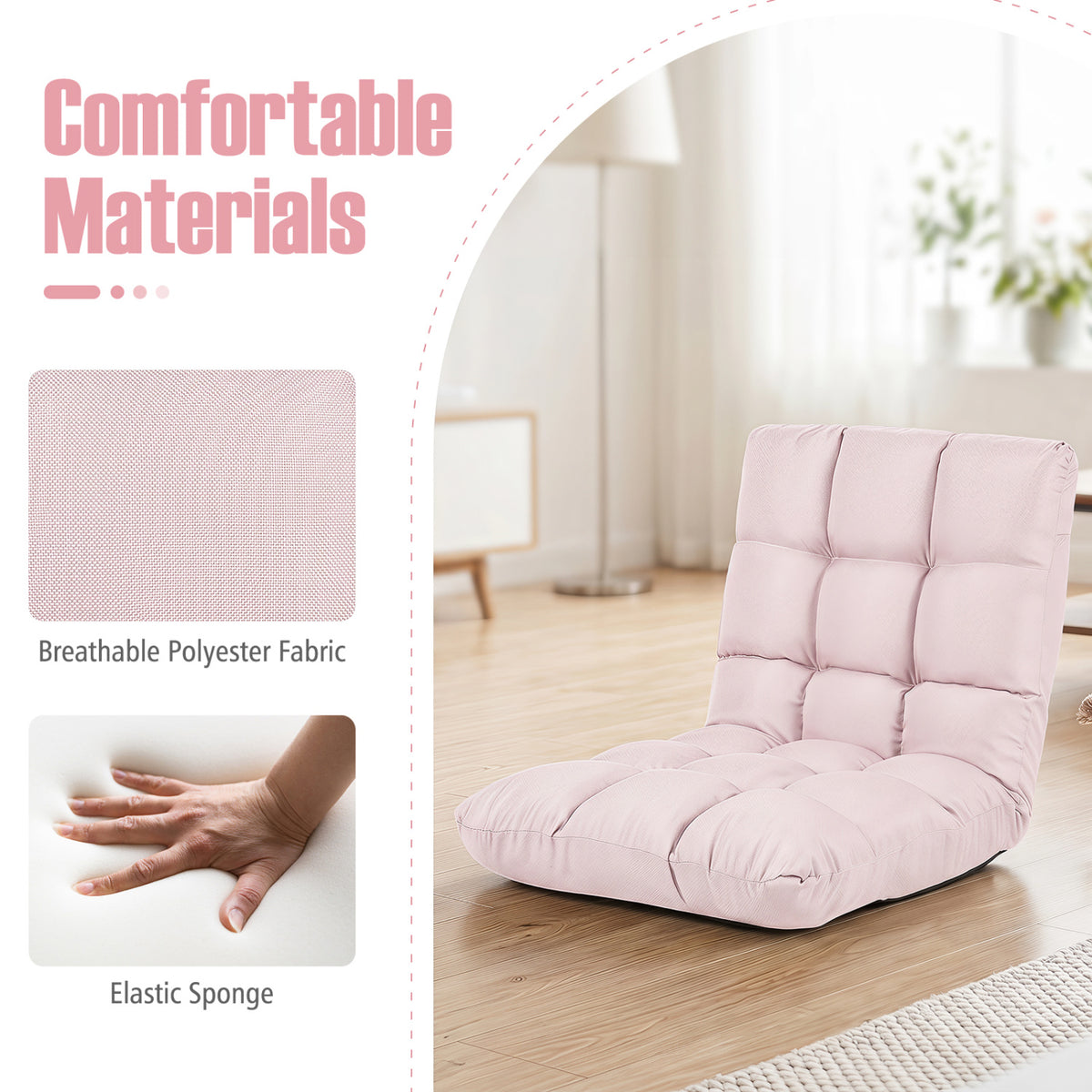 14-Position Adjustable Folding Lazy Gaming Sofa-Light Pink view 9