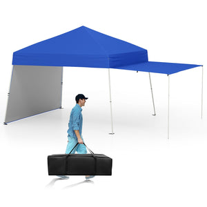 14 x 9.2 Feet Pop up Canopy Tent with 2 Convertible Sidewalls to Awning and Stakes-Blue view 4