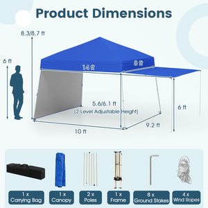 14 x 9.2 Feet Pop up Canopy Tent with 2 Convertible Sidewalls to Awning and Stakes-Blue view 5