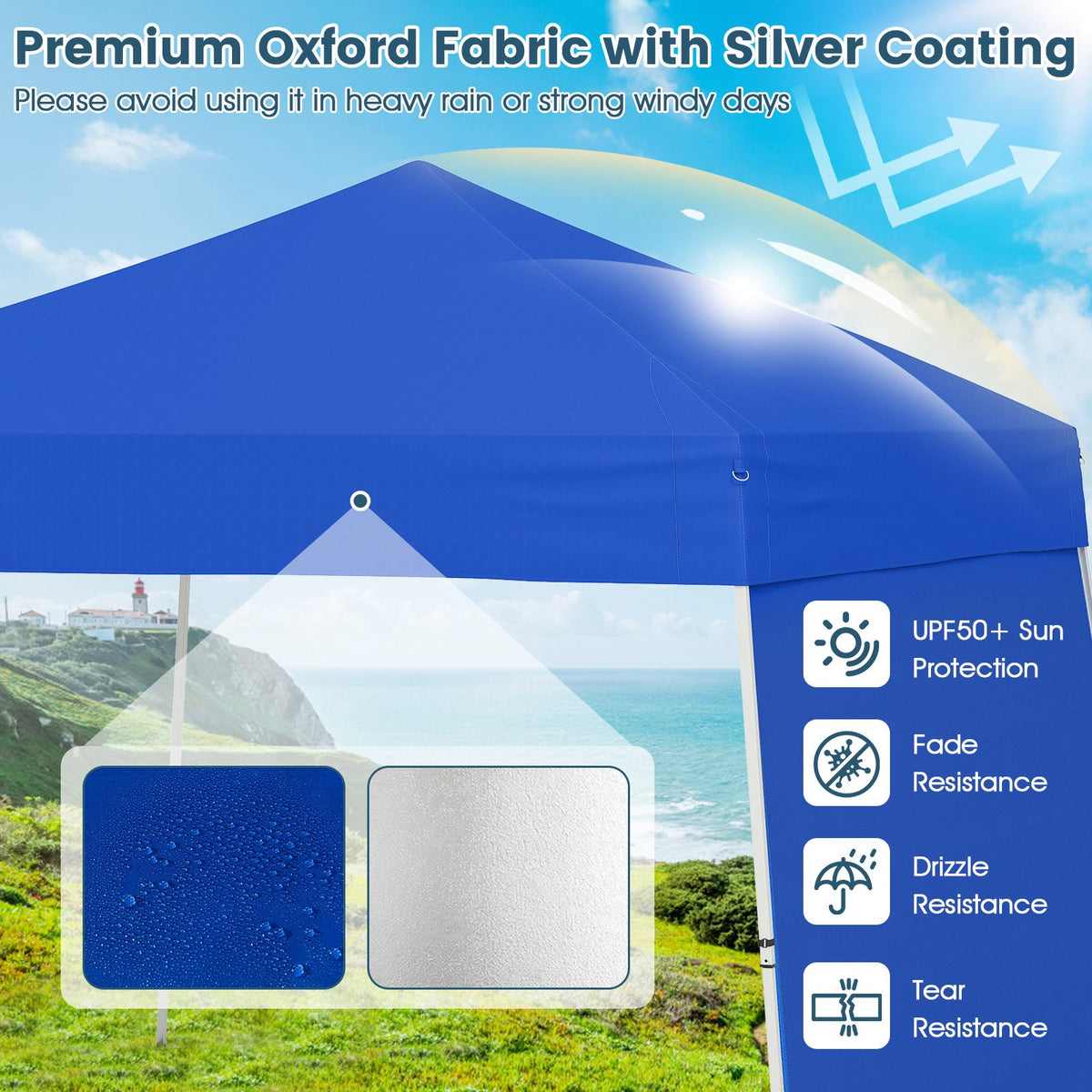 14 x 9.2 Feet Pop up Canopy Tent with 2 Convertible Sidewalls to Awning and Stakes-Blue view 6