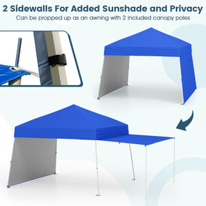 14 x 9.2 Feet Pop up Canopy Tent with 2 Convertible Sidewalls to Awning and Stakes-Blue view 7