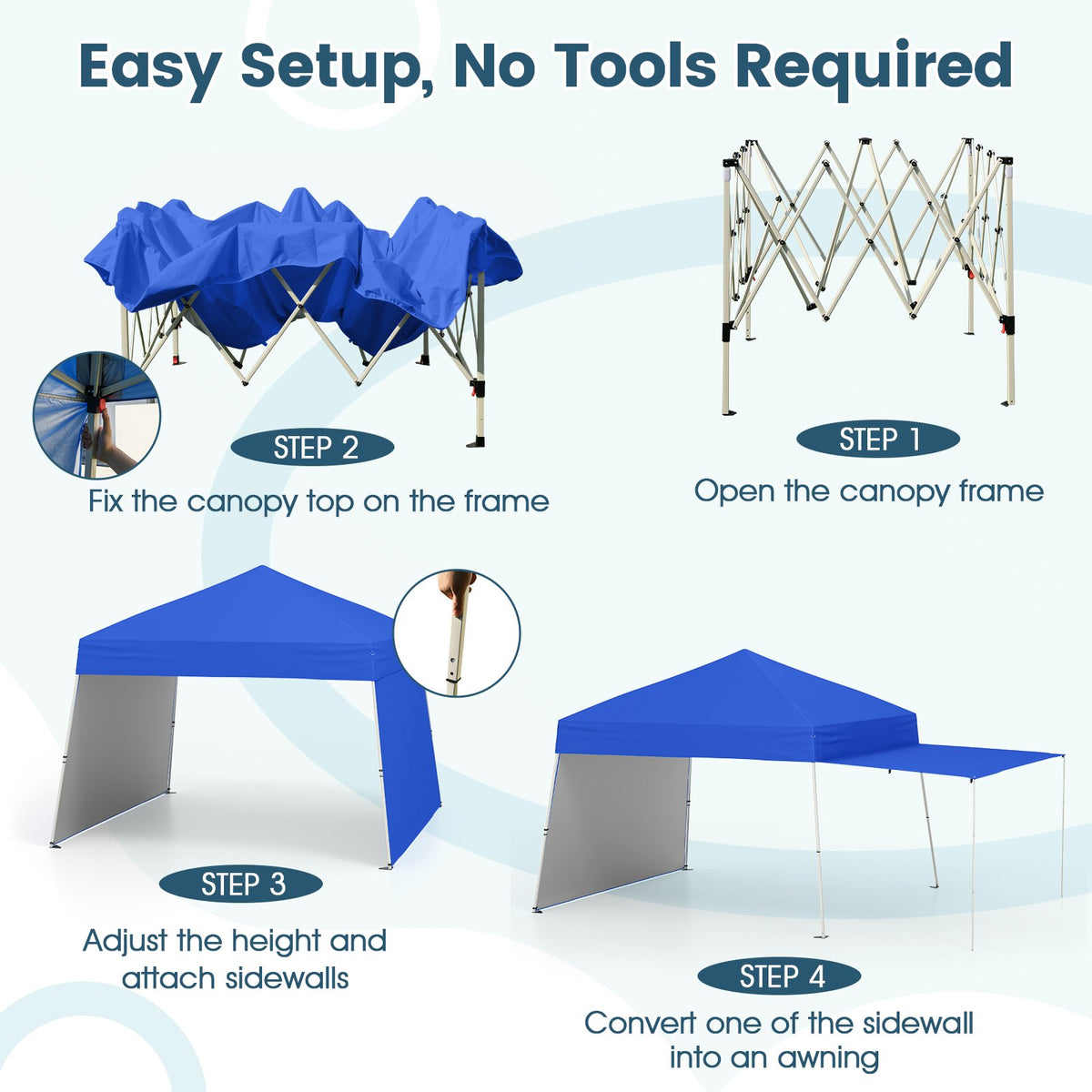 14 x 9.2 Feet Pop up Canopy Tent with 2 Convertible Sidewalls to Awning and Stakes-Blue view 8