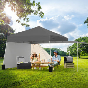 14 x 9.2 Feet Pop up Canopy Tent with 2 Convertible Sidewalls to Awning and Stakes-Gray view 3