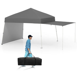 14 x 9.2 Feet Pop up Canopy Tent with 2 Convertible Sidewalls to Awning and Stakes-Gray view 4
