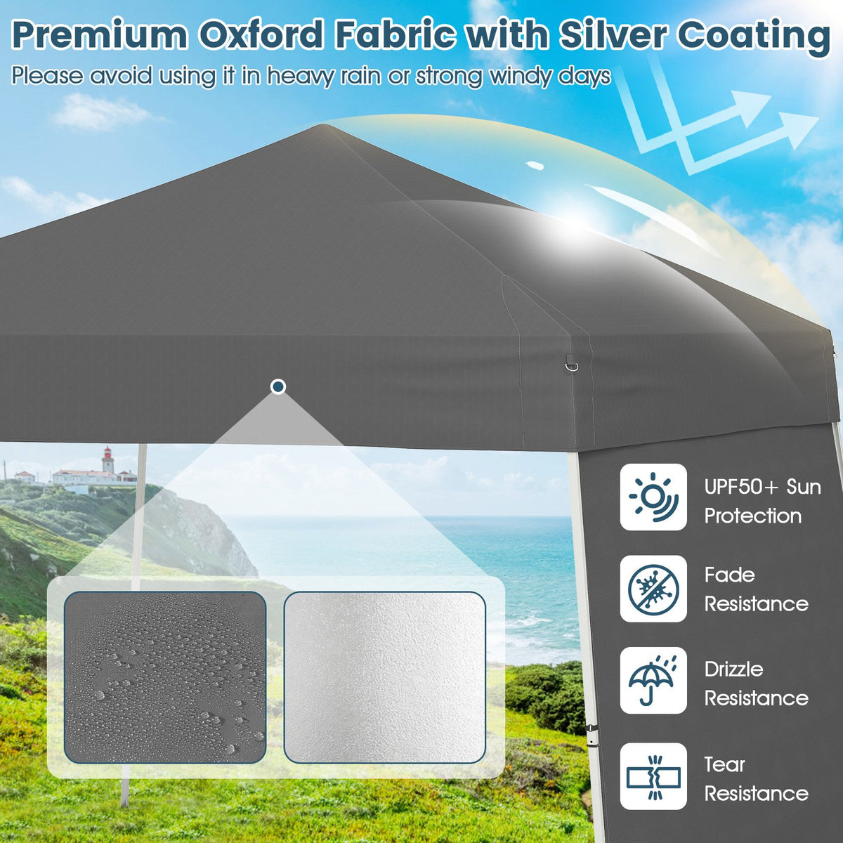 14 x 9.2 Feet Pop up Canopy Tent with 2 Convertible Sidewalls to Awning and Stakes-Gray view 6