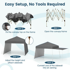 14 x 9.2 Feet Pop up Canopy Tent with 2 Convertible Sidewalls to Awning and Stakes-Gray view 8
