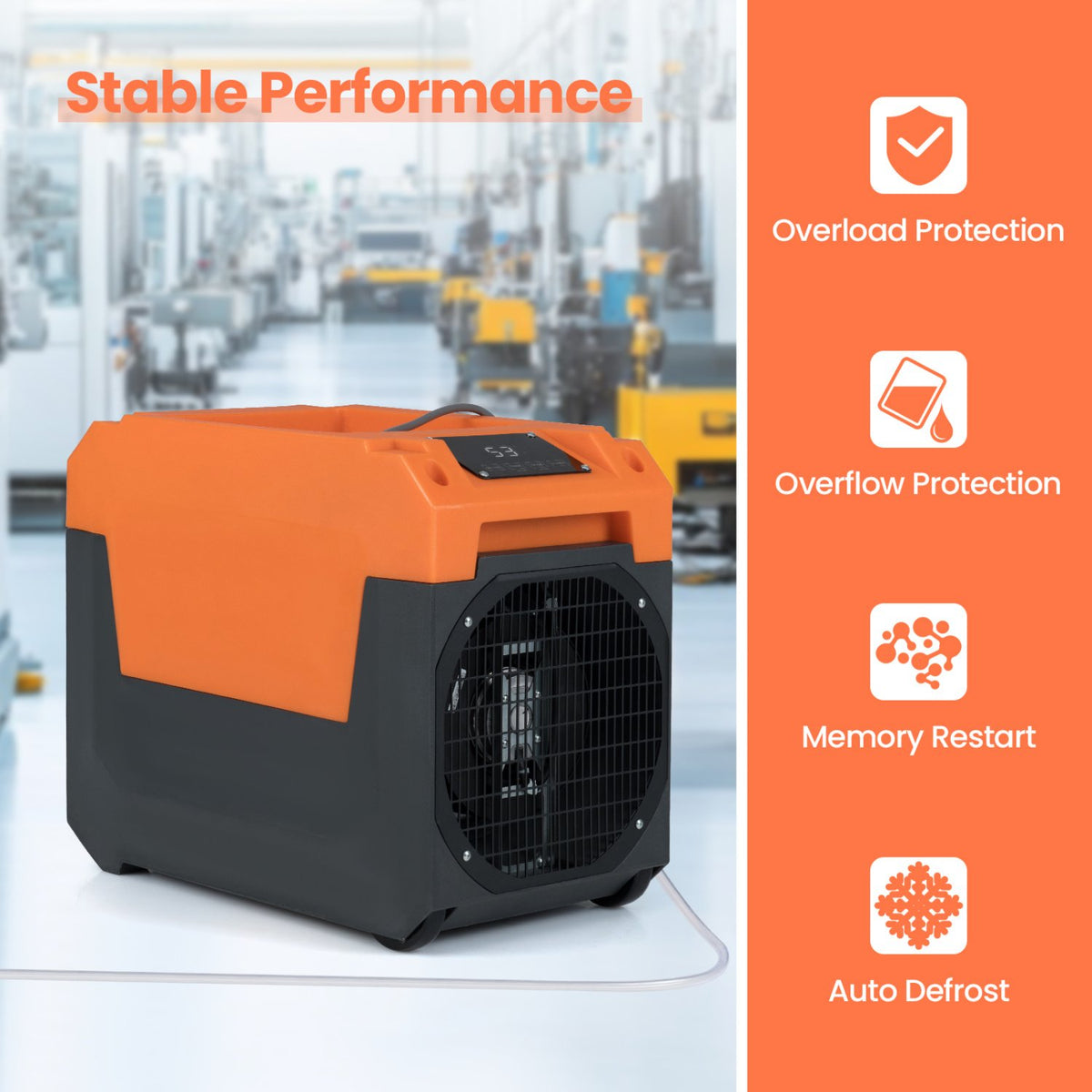 140 Pints Commercial Dehumidifier with Pump and Drain Hose-Orange view 8