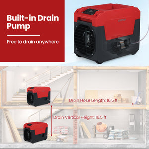 140 Pints Commercial Dehumidifier with Pump and Drain Hose-Red view 9
