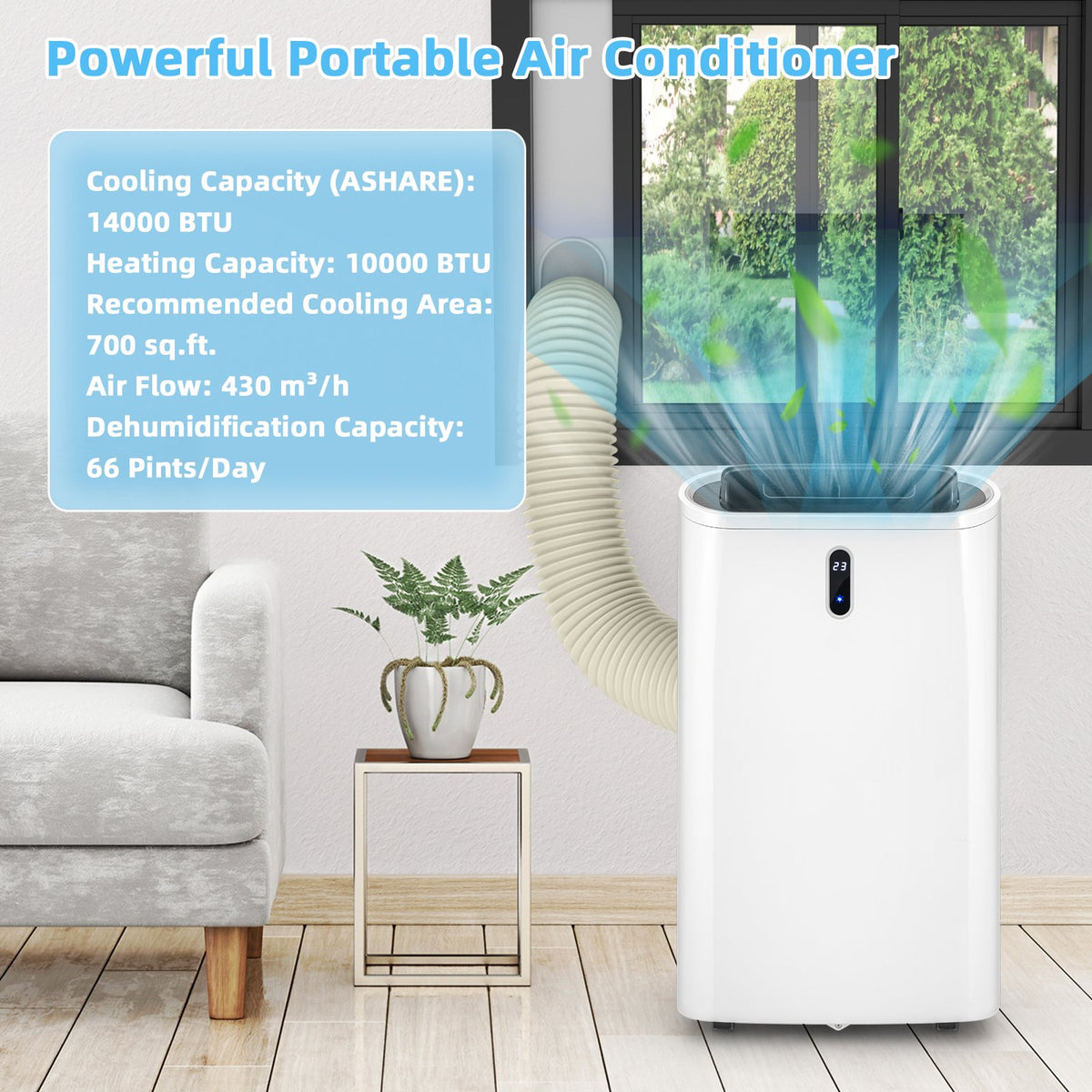 14000 BTU(Ashrae) Portable Air Conditioner with APP and WiFi Control-White view 2
