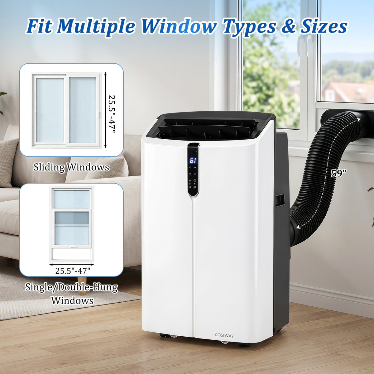 14000 BTU Smart Portable AC with APP Voice Control 47 dB for Rooms 750 Sq.Ft-Black view 8