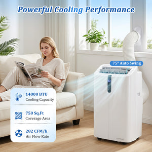 14000 BTU Smart Portable AC with APP Voice Control 47 dB for Rooms 750 Sq.Ft-White view 4