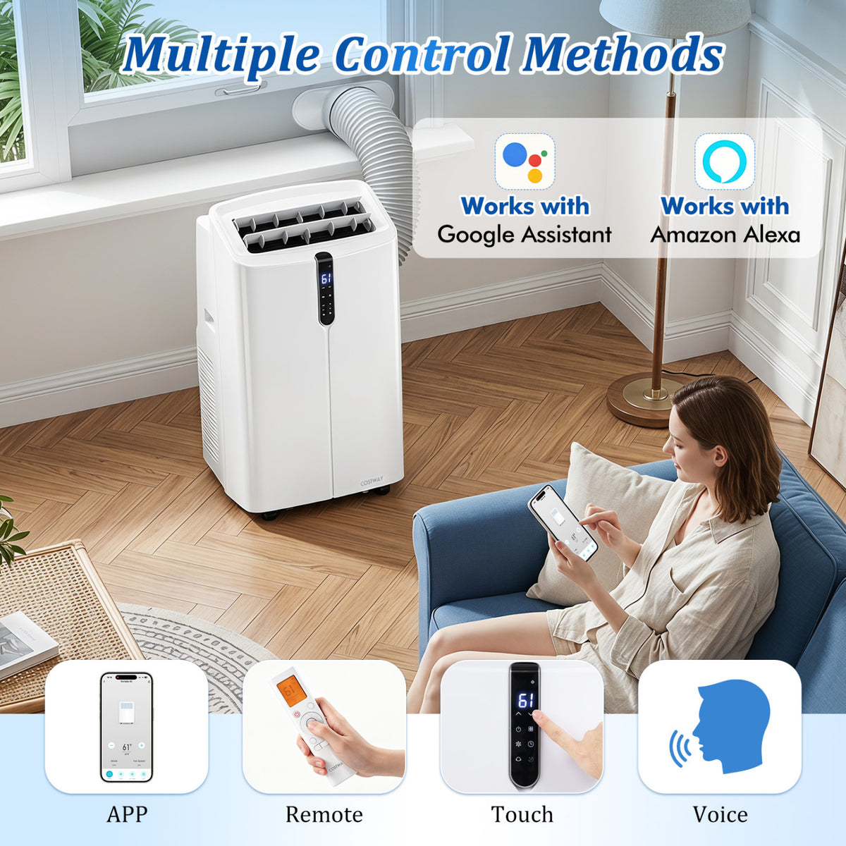 14000 BTU Smart Portable AC with APP Voice Control 47 dB for Rooms 750 Sq.Ft-White view 6