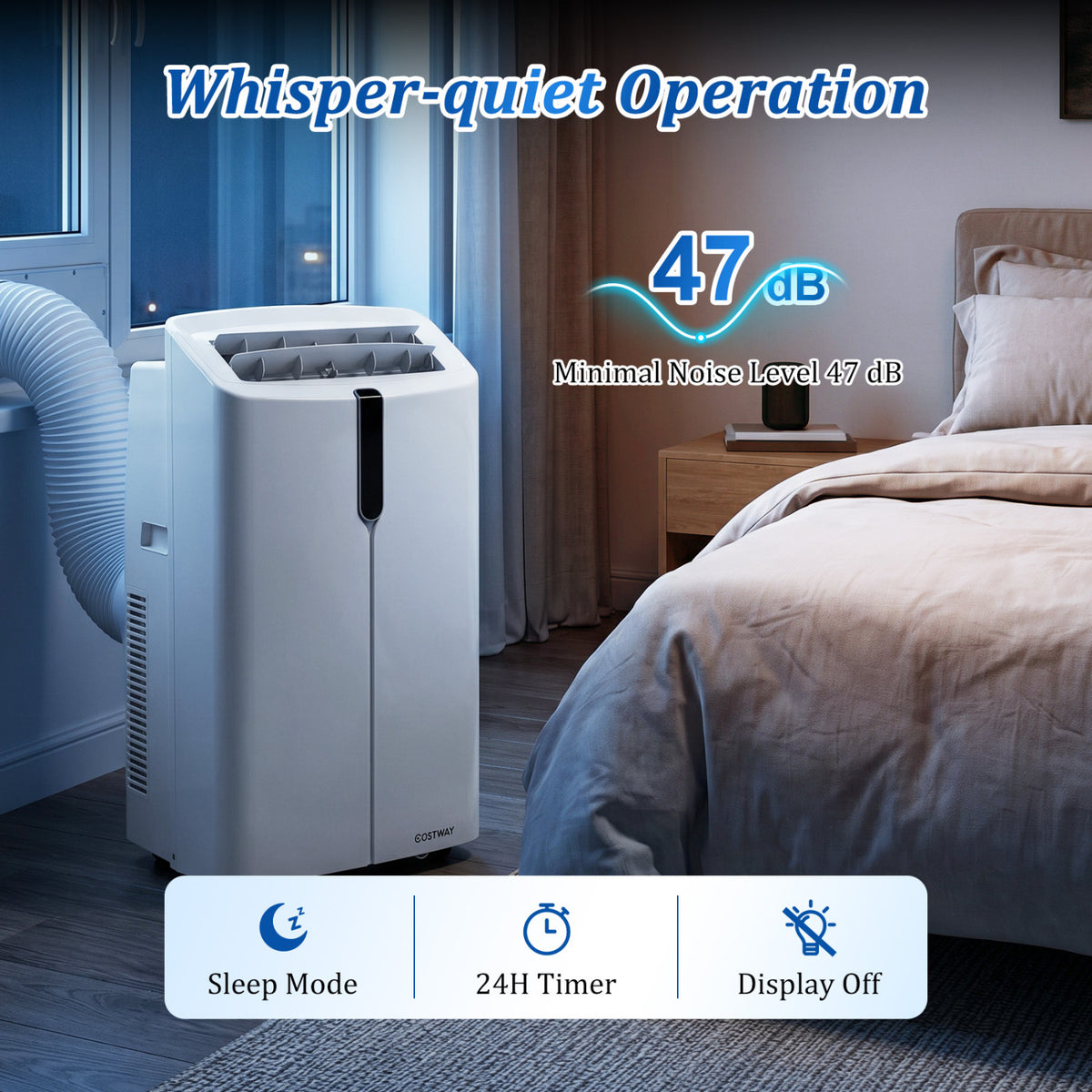 14000 BTU Smart Portable AC with APP Voice Control 47 dB for Rooms 750 Sq.Ft-White view 7