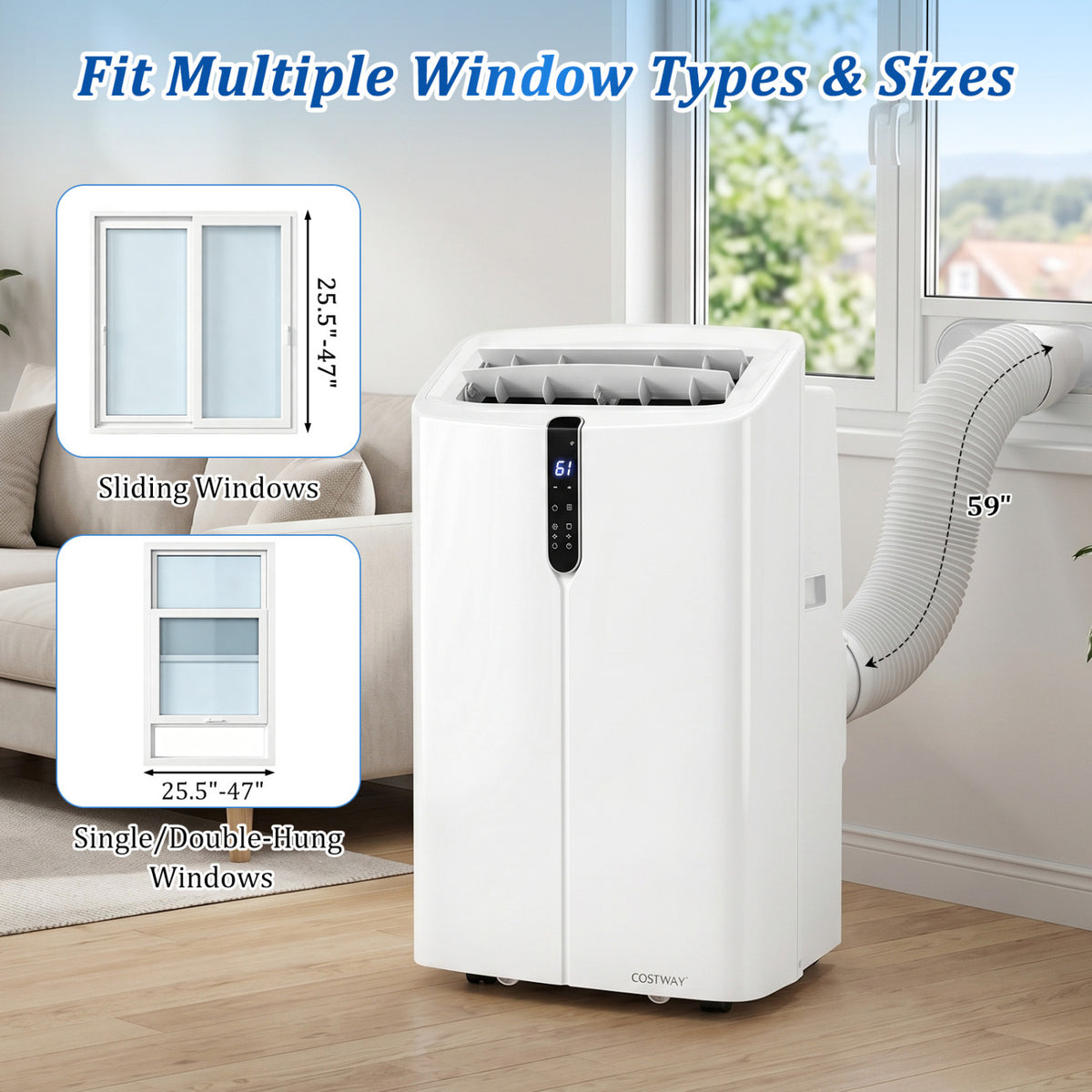 14000 BTU Smart Portable AC with APP Voice Control 47 dB for Rooms 750 Sq.Ft-White view 8