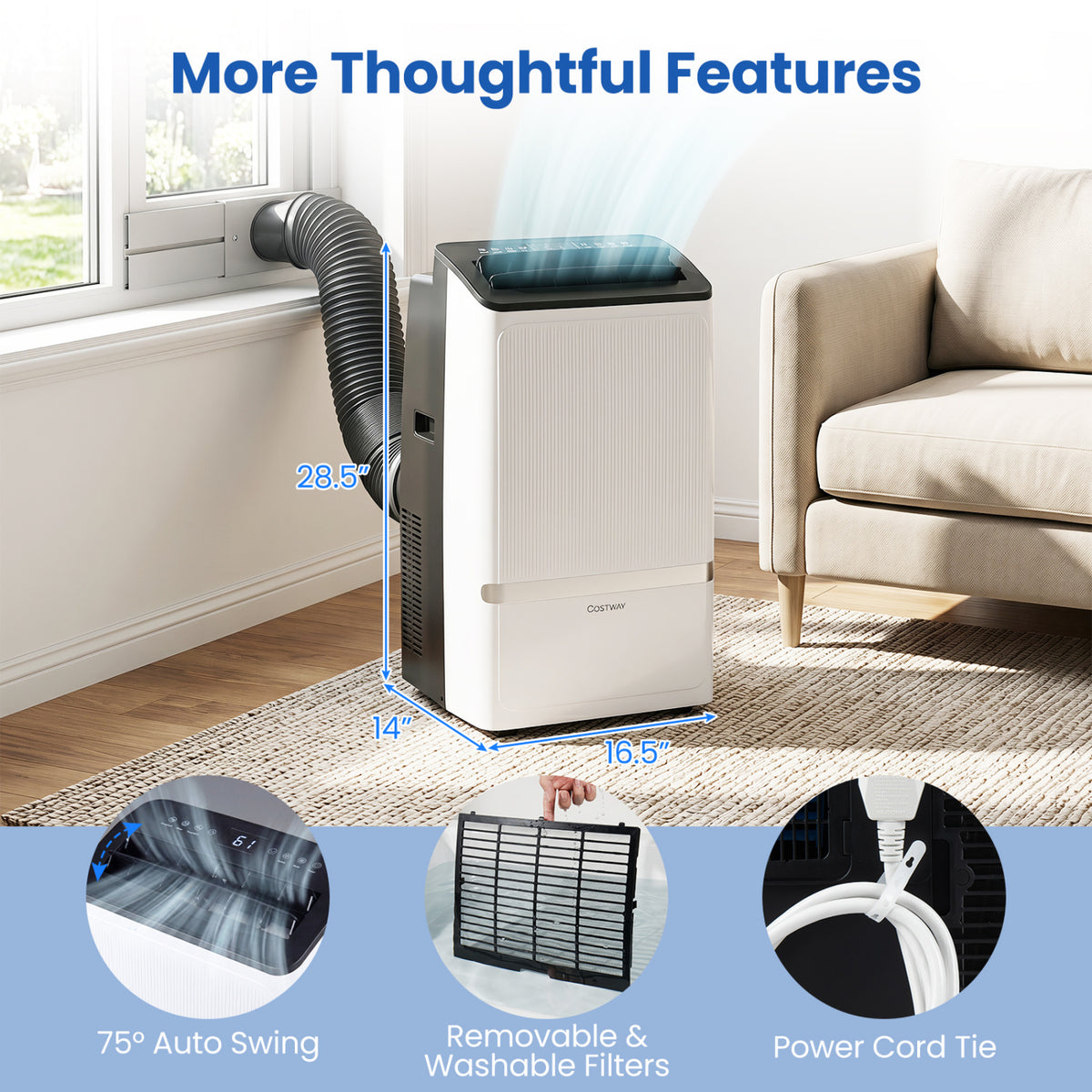 14000 BTU WiFi Enabled Portable Air Conditioner with Dehumidifier and 24H Timer-Black view 2