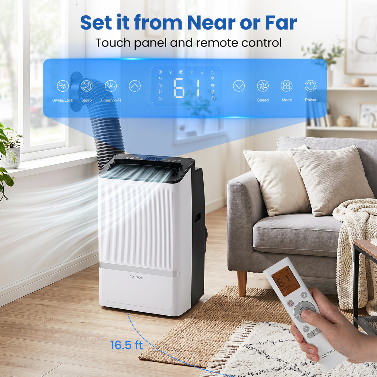 14000 BTU WiFi Enabled Portable Air Conditioner with Dehumidifier and 24H Timer-Black view 4