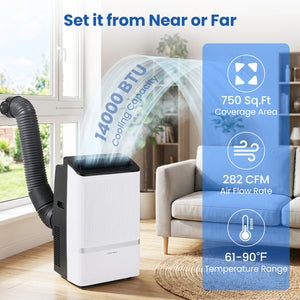 14000 BTU WiFi Enabled Portable Air Conditioner with Dehumidifier and 24H Timer-Black view 5