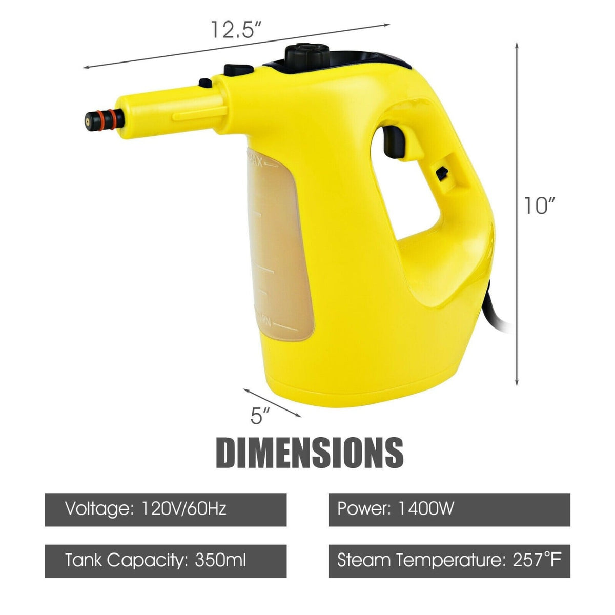 1400W Handheld Steam Cleaner with 14-Piece Accessory Kit and Child Lock-Yellow view 7