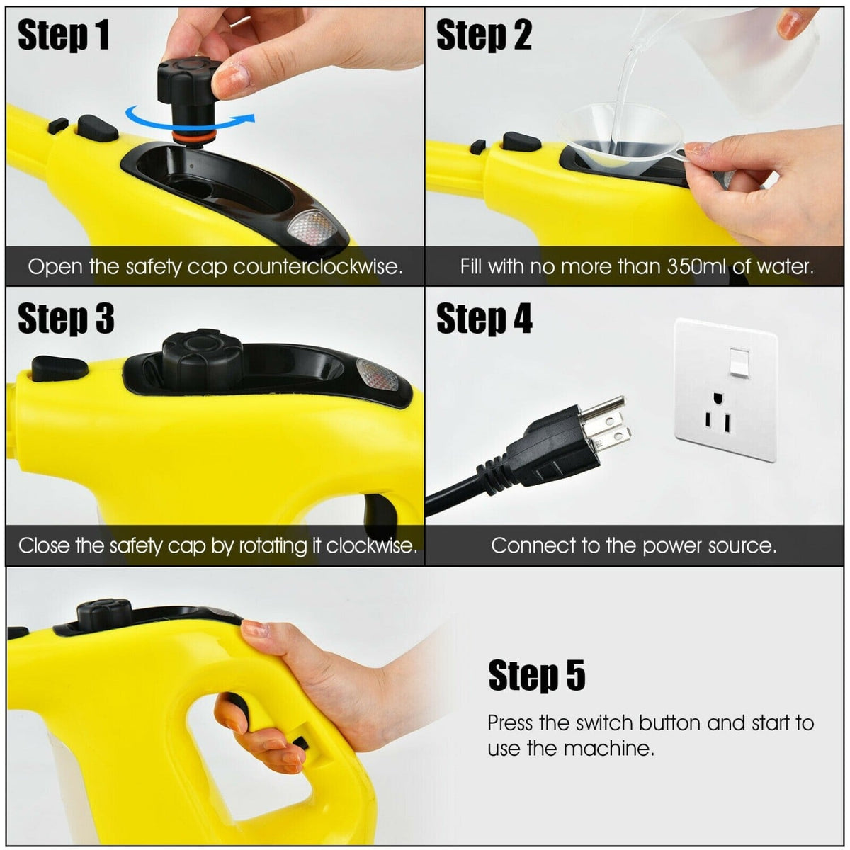 1400W Handheld Steam Cleaner with 14-Piece Accessory Kit and Child Lock-Yellow view 9