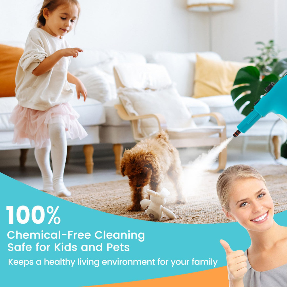 1400W Handheld Steam Cleaner with 14-Piece Accessory Kit and Child Lock-Blue view 3