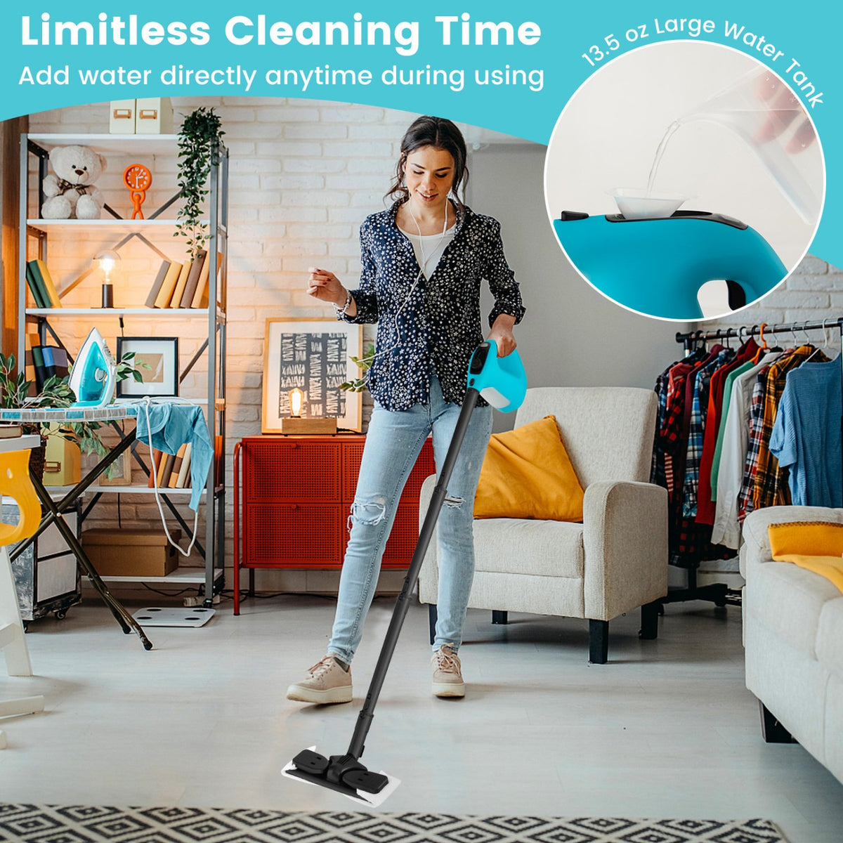 1400W Handheld Steam Cleaner with 14-Piece Accessory Kit and Child Lock-Blue view 6