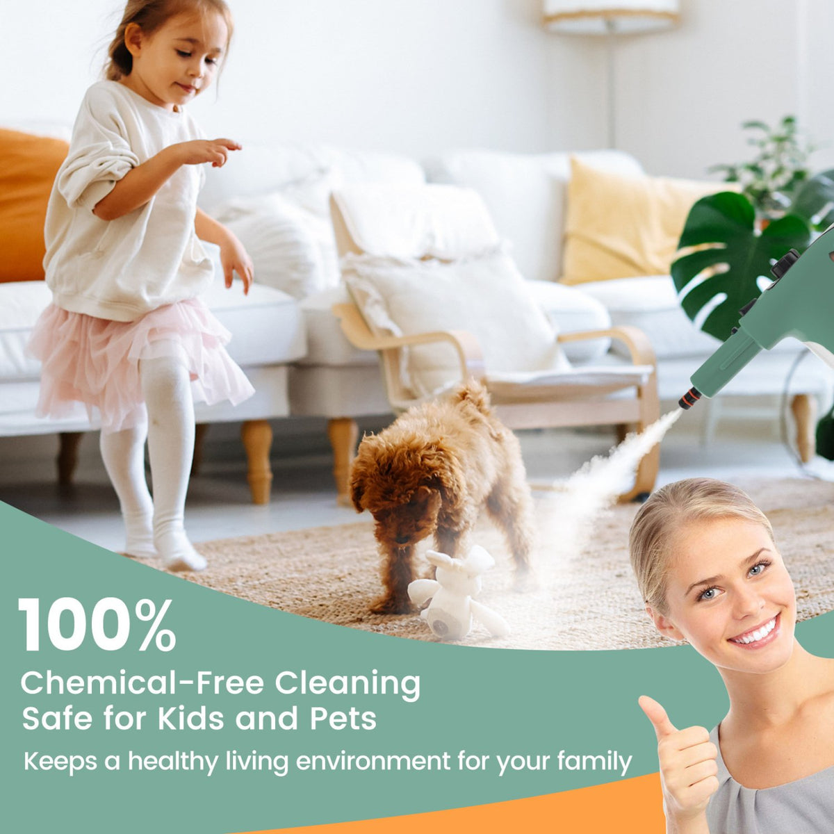 1400W Handheld Steam Cleaner with 14-Piece Accessory Kit and Child Lock-Green view 3