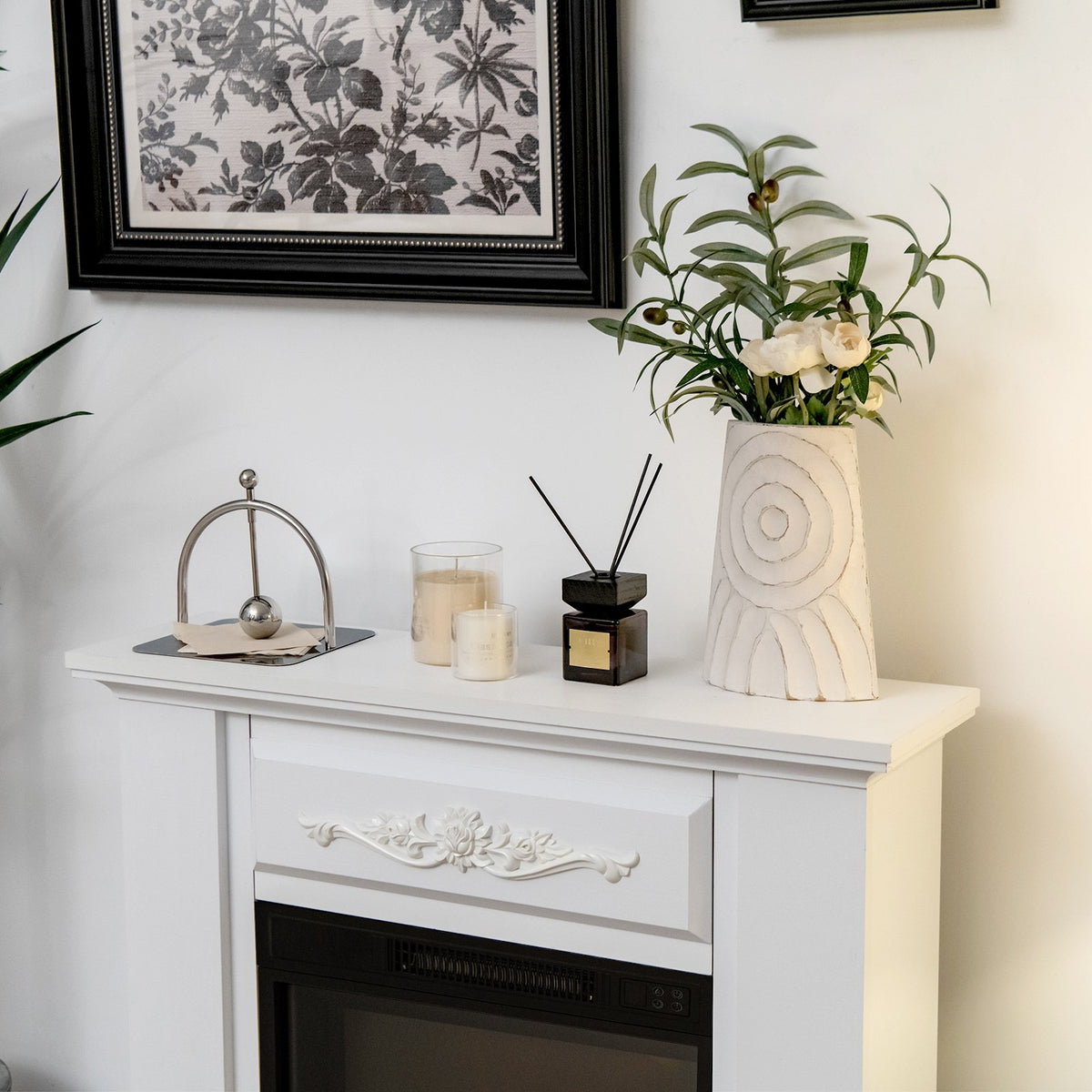1400W TV Stand Electric Fireplace Mantel with Remote Control-White view 3