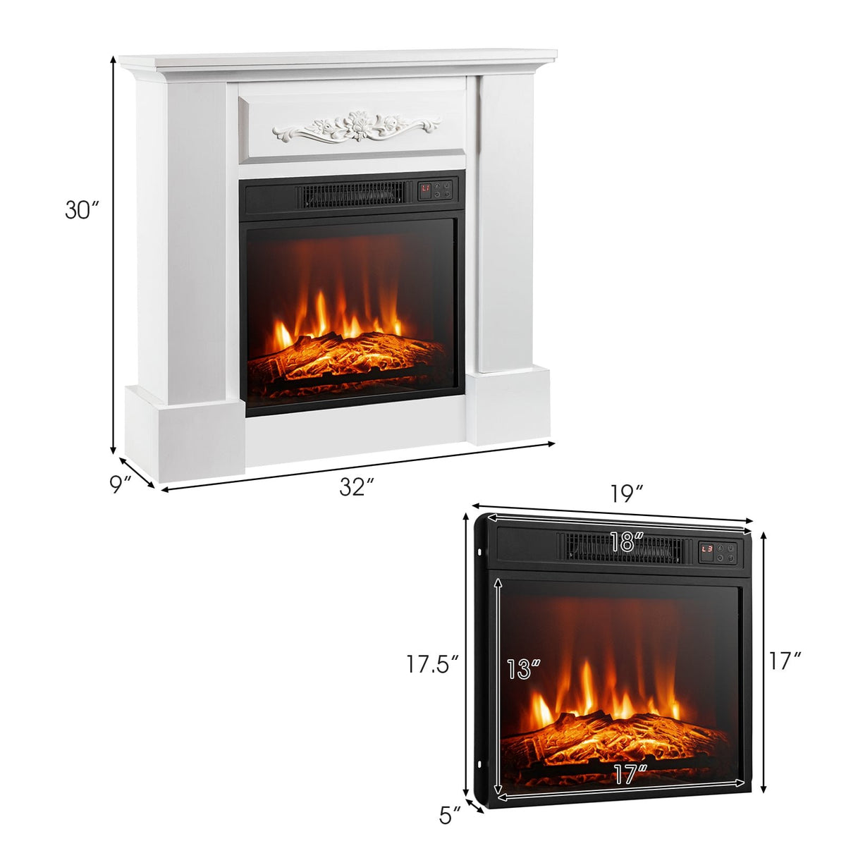 1400W TV Stand Electric Fireplace Mantel with Remote Control-White view 4
