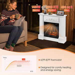 1400W TV Stand Electric Fireplace Mantel with Remote Control-White view 8