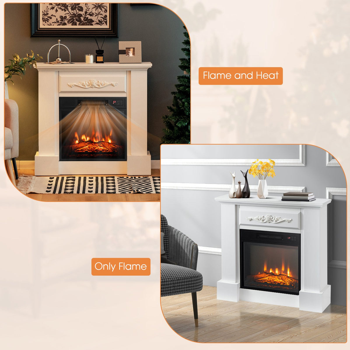 1400W TV Stand Electric Fireplace Mantel with Remote Control-White view 9