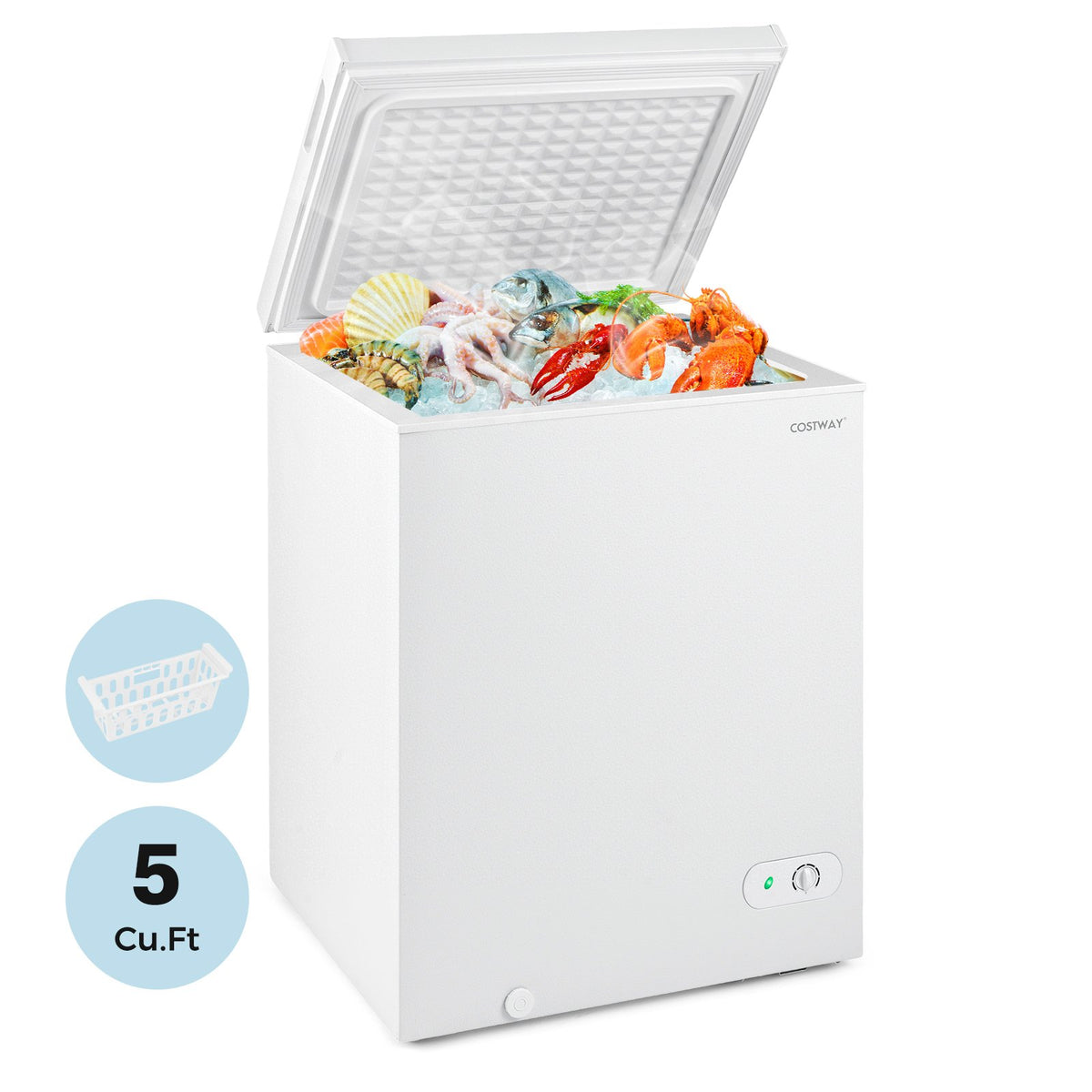 141 L/5 Cu.Ft Compact Chest Freezer with 7-Gear Adjustable Temperature-White view 3
