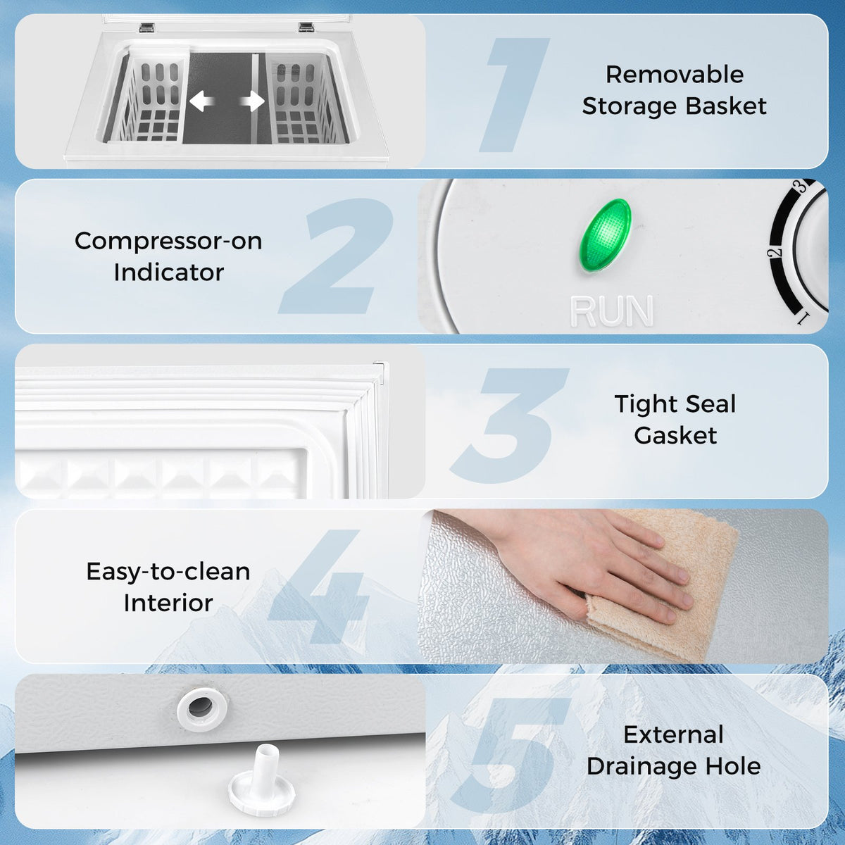 141 L/5 Cu.Ft Compact Chest Freezer with 7-Gear Adjustable Temperature-White view 6