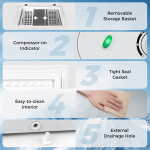 141 L/5 Cu.Ft Compact Chest Freezer with 7-Gear Adjustable Temperature-White view 6