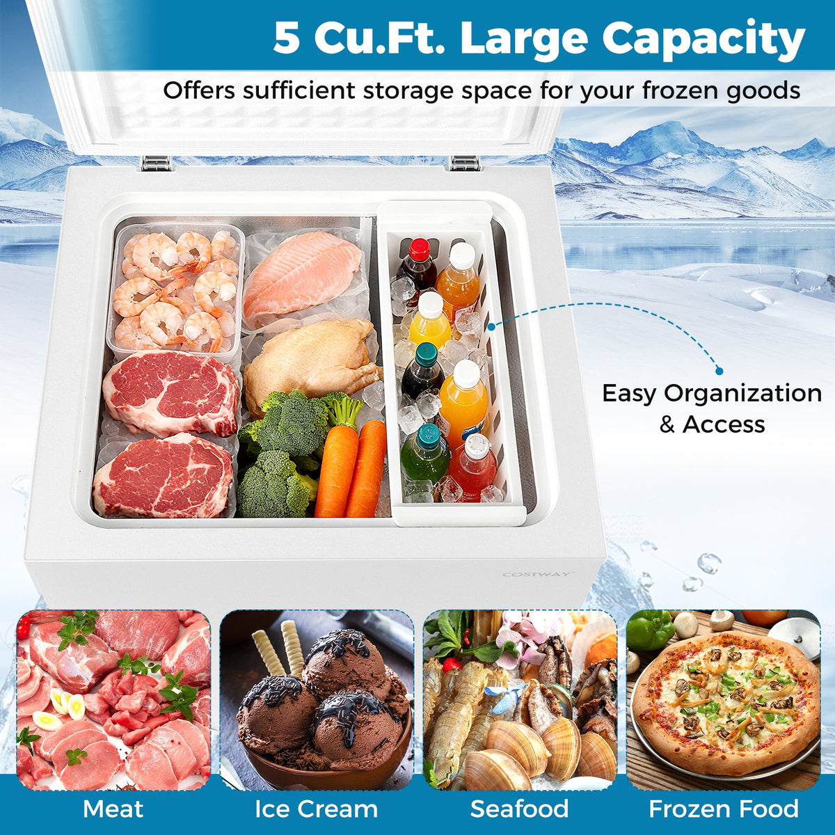 141 L/5 Cu.Ft Compact Chest Freezer with 7-Gear Adjustable Temperature-White view 8