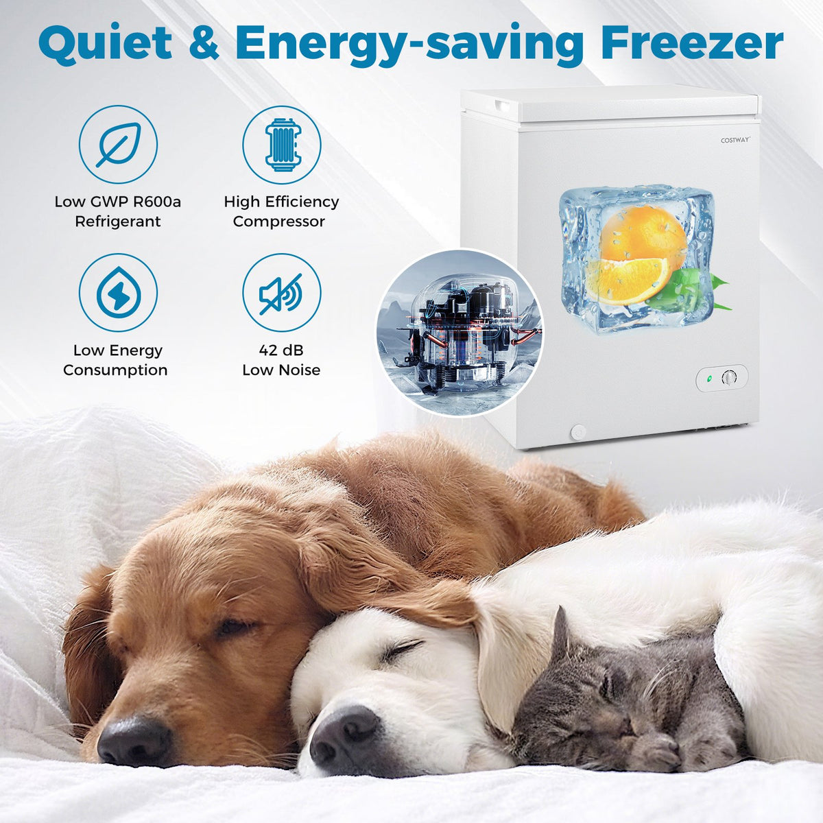 141 L/5 Cu.Ft Compact Chest Freezer with 7-Gear Adjustable Temperature-White view 9