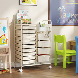 14-Drawer Rolling Storage Cart with Metal Tabletop and Pegboard-White view 3
