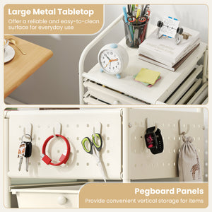 14-Drawer Rolling Storage Cart with Metal Tabletop and Pegboard-White view 7
